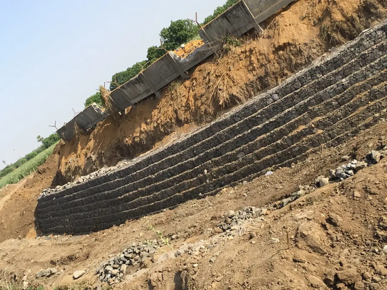 Gabion wall and stone pitching protection works executed by CIP