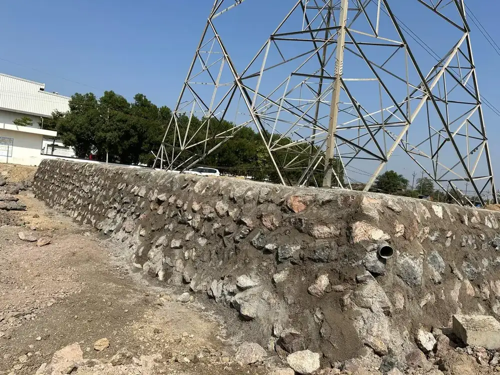 Gabion wall and stone pitching protection works executed by CIP