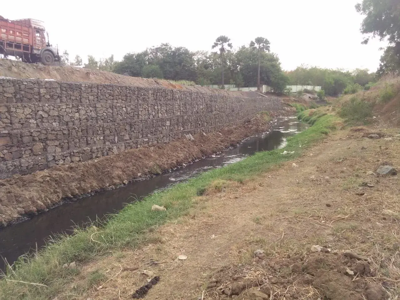 Gabion wall and stone pitching protection works executed by CIP