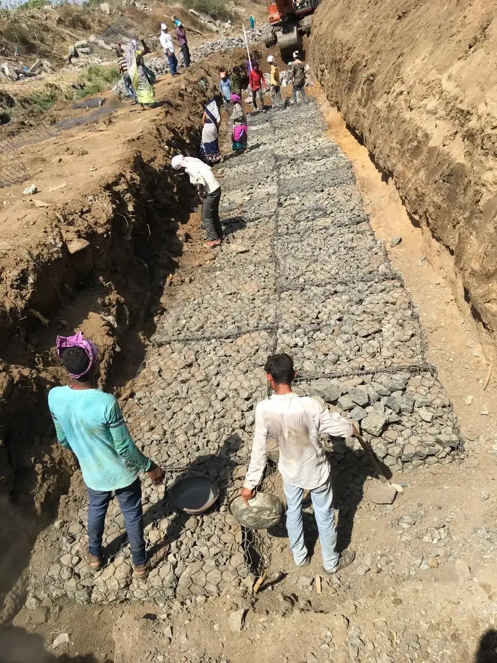 Gabion wall and stone pitching protection works executed by CIP
