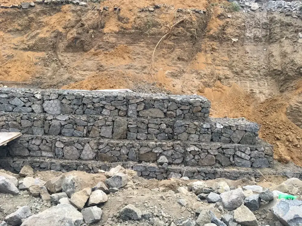 Gabion wall and stone pitching protection works executed by CIP