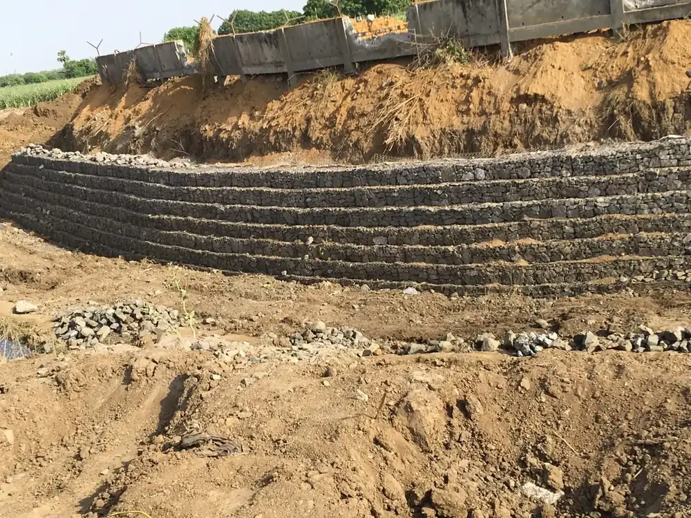 Gabion protection wall construction by CIP